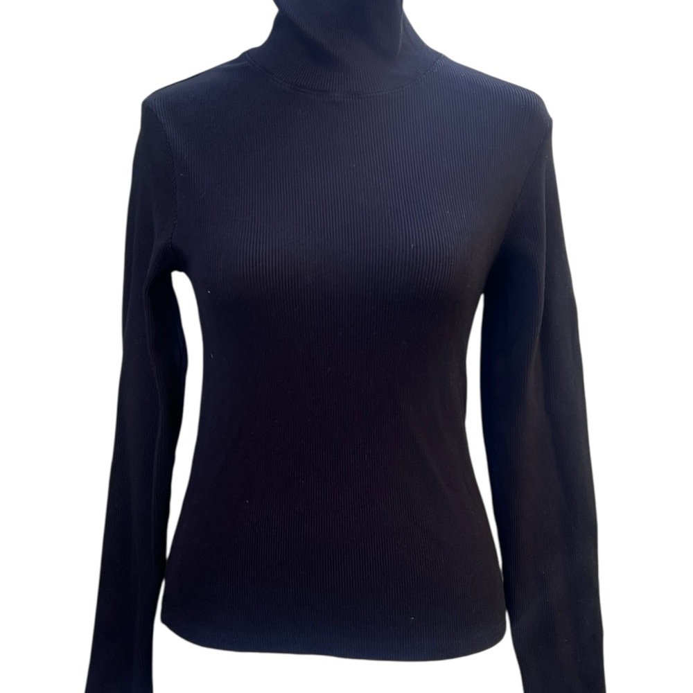DONNI. Black Ribbed Turtleneck Top